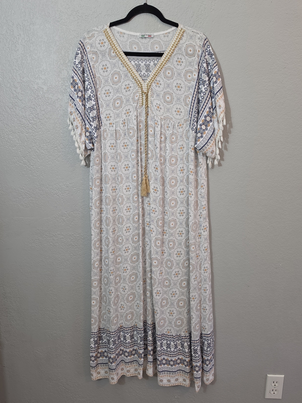 Glitzee Fine Print Kaftan Style Lagenlook Maxi Dress Italian Womens OS Fits Most